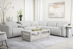 Mor Furniture Reclining Sectionals|Sectionals|Amara 6 Piece 2 Power Sectional W/ 2 Power Armless Recliner In Tasmin Granite