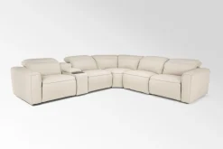 Mor Furniture Reclining Sectionals|Sectionals|Amara 6 Piece 2 Power Sectional W/ 2 Power Armless Recliner In Tasmin Granite