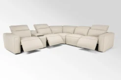 Mor Furniture Reclining Sectionals|Sectionals|Amara 6 Piece 2 Power Sectional W/ 2 Power Armless Recliner In Tasmin Granite