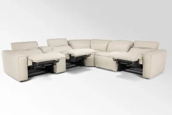 Mor Furniture Reclining Sectionals|Sectionals|Amara 6 Piece 2 Power Sectional W/ 2 Power Armless Recliner In Tasmin Granite