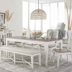 Mor Furniture Seating For 6|Dining Room Sets|Americana Dining Table & 4 Chairs & Bench In Cotton
