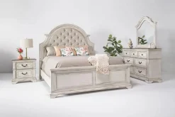 Mor Furniture Bedroom Sets|Anastasia Upholstered Panel Bed, Dresser, Mirror & Nightstand, Queen