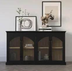 Mor Furniture Tv Stands|Accent Tables|Archdale 6 Door Accent Console In Black, 96 Inch