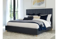 Mor Furniture Beds|Argento Panel Bed In Navy Blue, Full