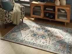 Mor Furniture Shop All Rugs|Arlenmont Classic Rug In Blue/White/Brown, 5’ X 7’