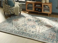 Mor Furniture Shop All Rugs|Arlenmont Classic Rug In Blue/White/Brown, 5’ X 7’