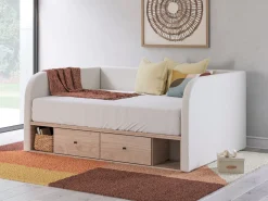 Mor Furniture Storage Beds|Beds|Arloster Upholstered Daybed W/ Storage Trundle In Tan/White, Twin