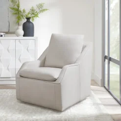 Mor Furniture Chairs|Asher Leather 360 Degree Swivel Chair In Ice