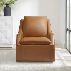 Mor Furniture Chairs|Asher Leather 360 Degree Swivel Chair In Ice