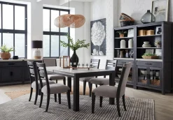 Mor Furniture Dining Room Sets|Aspen Valley Stone Top Dining Table, 4 Chairs & 2 Upholstered Chairs In Ravenwood Black