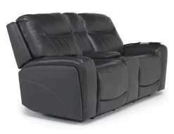 Mor Furniture Reclining Loveseats|Loveseats|Banks 3 Power Console Loveseat In Chesapeake Charcoal Leather