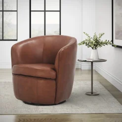 Mor Furniture Chairs|Barolo Leather Swivel Club Chair In Caramel