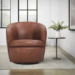 Mor Furniture Chairs|Barolo Leather Swivel Club Chair In Caramel