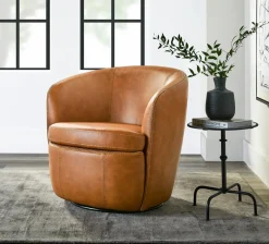 Mor Furniture Chairs|Barolo Leather Swivel Club Chair In Caramel