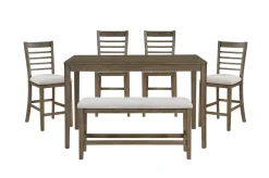 Mor Furniture Seating For 6|Dining Room Sets|Barry Counter Height Dining Table, 4 Stools & Bench In Light Brown