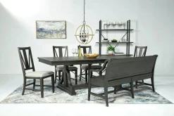Mor Furniture Seating For 6|Dining Room Sets|Bay Creek Extendable Dining Table, 4 V-Back Chairs & High Back Bench In Graphite