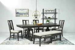 Mor Furniture Seating For 6|Dining Room Sets|Bay Creek Extendable Dining Table, 4 V-Back Chairs & High Back Bench In Graphite