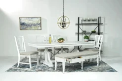 Mor Furniture Seating For 6|Dining Room Sets|Bay Creek Extendable Dining Table, 4 V-Back Chairs & High Back Bench In Graphite