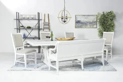 Mor Furniture Seating For 6|Dining Room Sets|Bay Creek Extendable Dining Table, 4 V-Back Chairs & High Back Bench In Graphite