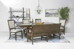 Mor Furniture Seating For 6|Dining Room Sets|Bay Creek Extendable Dining Table, 4 V-Back Chairs & High Back Bench In Graphite