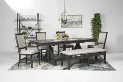 Mor Furniture Seating For 6|Dining Room Sets|Bay Creek Extendable Dining Table, 4 V-Back Chairs & High Back Bench In Graphite