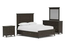 Mor Furniture Bedroom Sets|Bay Creek Panel Bed W/ Storage, Dresser, Mirror & Nightstand In Nutmeg, Queen Toasted Nutmeg