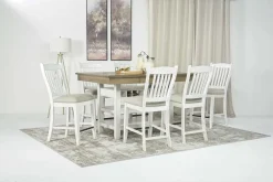 Mor Furniture Seating For 6|Counter Height Dining Sets|Bellevue Counter Height Dining Table & 6 Stools In Antique White