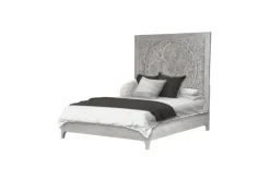 Mor Furniture Bedroom Sets|Boho Chic Platform Bed, Dresser, Mirror & Nightstand In Washed White, Full