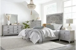 Mor Furniture Bedroom Sets|Boho Chic Platform Bed, Dresser, Mirror & Nightstand In Washed White, Full