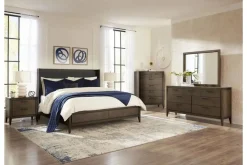 Mor Furniture Bedroom Sets|Boracay Panel Bed W/ Storage, Dresser, Mirror & Nightstand In Wild Oats Brown, Queen