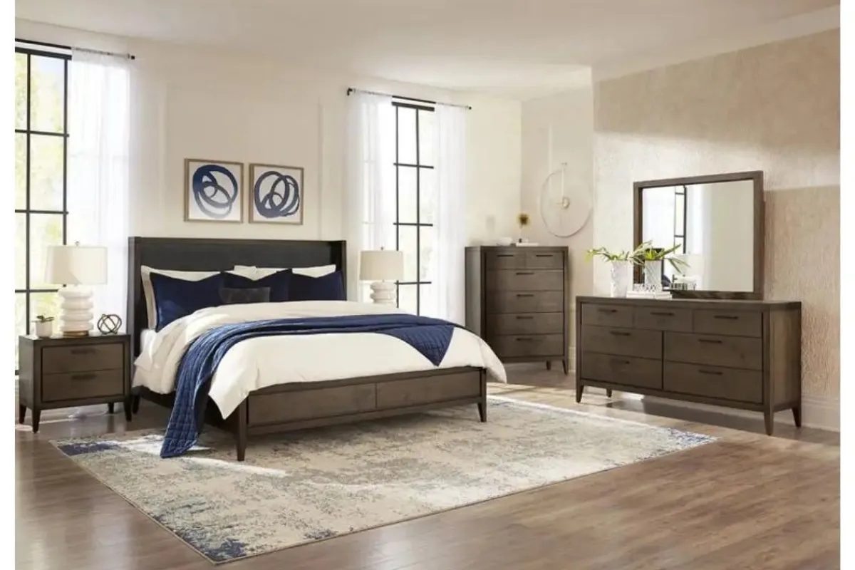 Mor Furniture Bedroom Sets|Boracay Panel Bed W/ Storage, Dresser, Mirror & Nightstand In Wild Oats Brown, Queen