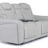 Mor Furniture Reclining Loveseats|Loveseats|Bowden 2 Power Console Loveseat W/ Cooler In Blanca Light Gray Leather