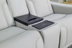 Mor Furniture Reclining Loveseats|Loveseats|Bowden 2 Power Console Loveseat W/ Cooler In Blanca Light Gray Leather