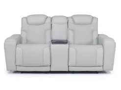Mor Furniture Reclining Loveseats|Loveseats|Bowden 2 Power Console Loveseat W/ Cooler In Blanca Light Gray Leather
