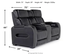 Mor Furniture Reclining Loveseats|Loveseats|Boyington 2 Power Console Loveseat In Gray Leather