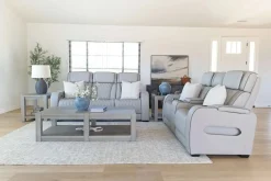 Mor Furniture Reclining Loveseats|Loveseats|Boyington 2 Power Console Loveseat In Gray Leather