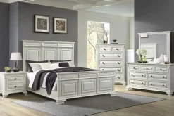 Mor Furniture Bedroom Sets|Bridgestone Panel Bed, Dresser, Mirror & Nightstand In Antique White, Queen