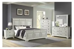 Mor Furniture Bedroom Sets|Bridgestone Panel Bed, Dresser, Mirror & Nightstand In Antique White, Queen