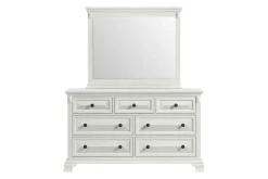 Mor Furniture Bedroom Sets|Bridgestone Panel Bed, Dresser, Mirror & Nightstand In Antique White, Queen