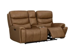 Mor Furniture Reclining Loveseats|Loveseats|Bruce 2 Power Console Loveseat In Cognac