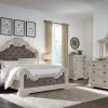 Mor Furniture Bedroom Sets|Bruchandi Upholstered Panel Bed, Dresser, Mirror & Nightstand In Antique White, Queen