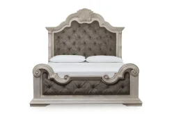 Mor Furniture Bedroom Sets|Bruchandi Upholstered Panel Bed, Dresser, Mirror & Nightstand In Antique White, Queen