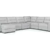 Mor Furniture Sectionals|Bryce 6 Piece Power Sliding Sectional W/ Storage Chaise & Armless Slider In Savannah Coin, Left Facing