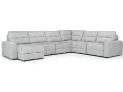 Mor Furniture Sectionals|Bryce 6 Piece Power Sliding Sectional W/ Storage Chaise & Armless Slider In Savannah Coin, Left Facing