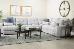 Mor Furniture Sectionals|Bryce 6 Piece Power Sliding Sectional W/ Storage Chaise & Armless Slider In Savannah Coin, Left Facing