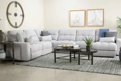 Mor Furniture Sectionals|Bryce 6 Piece Power Sliding Sectional W/ Storage Chaise & Armless Slider In Savannah Coin, Left Facing