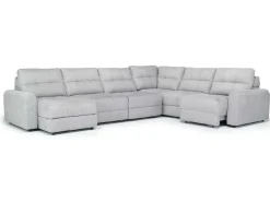 Mor Furniture Sectionals|Bryce 6 Piece Power Sliding Sectional W/ Storage Chaise & Armless Slider In Savannah Coin, Left Facing