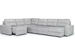 Mor Furniture Sectionals|Bryce 6 Piece Power Sliding Sectional W/ Storage Chaise & Armless Slider In Savannah Coin, Left Facing