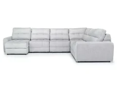 Mor Furniture Sectionals|Bryce 6 Piece Power Sliding Sectional W/ Storage Chaise & Armless Slider In Savannah Coin, Left Facing