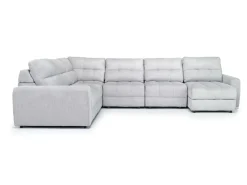 Mor Furniture Sectionals|Bryce 6 Piece Power Sliding Sectional W/ Storage Chaise & Armless Slider In Savannah Coin, Left Facing